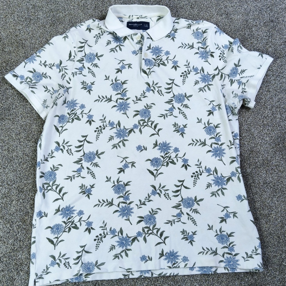 Abercrombie & Fitch Floral Polo Shirt Blue White Mens XXL